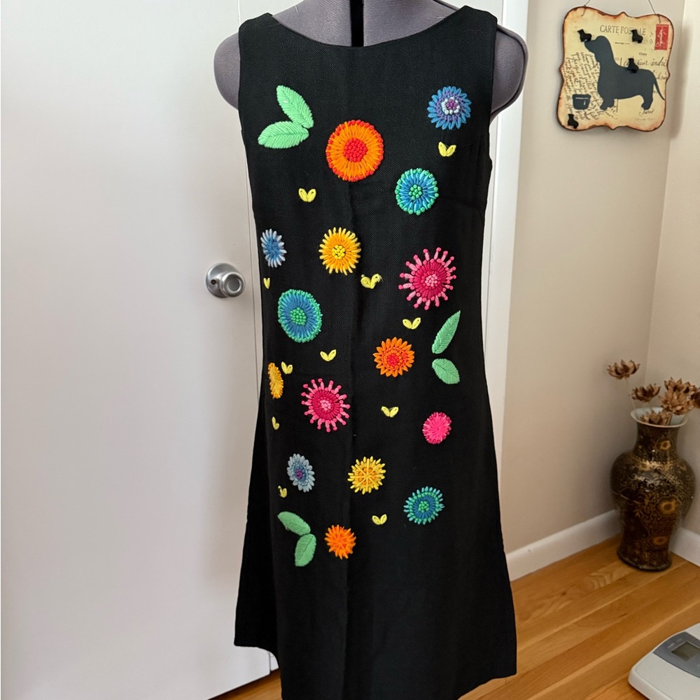 Black and Orange Sleeveless A-line Midi Dress